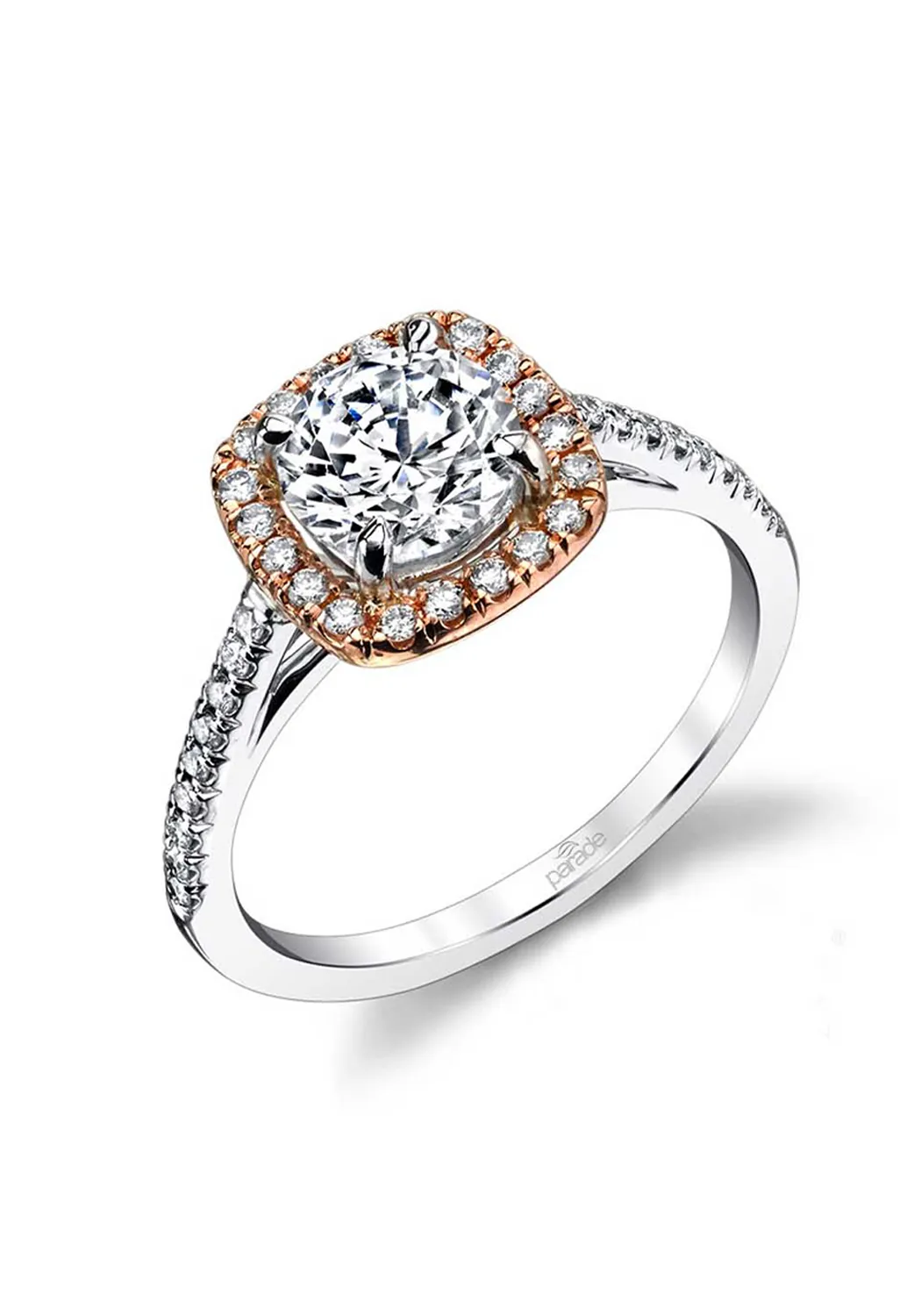 Parade Design Platinum Cushion Halo Semi-Mount Diamond Ring