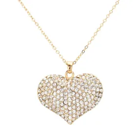 Pave Crystal Rhinestone Heart Pendant Necklace