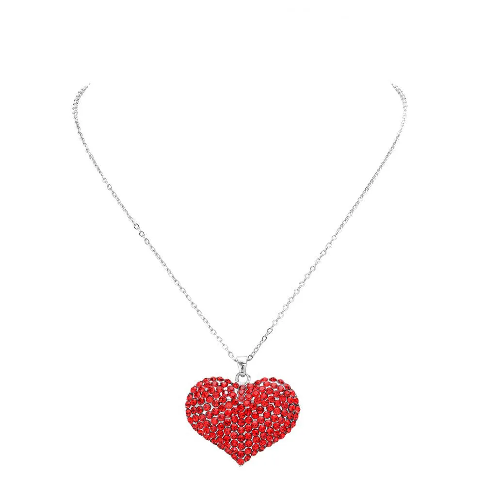 Pave Crystal Rhinestone Heart Pendant Necklace