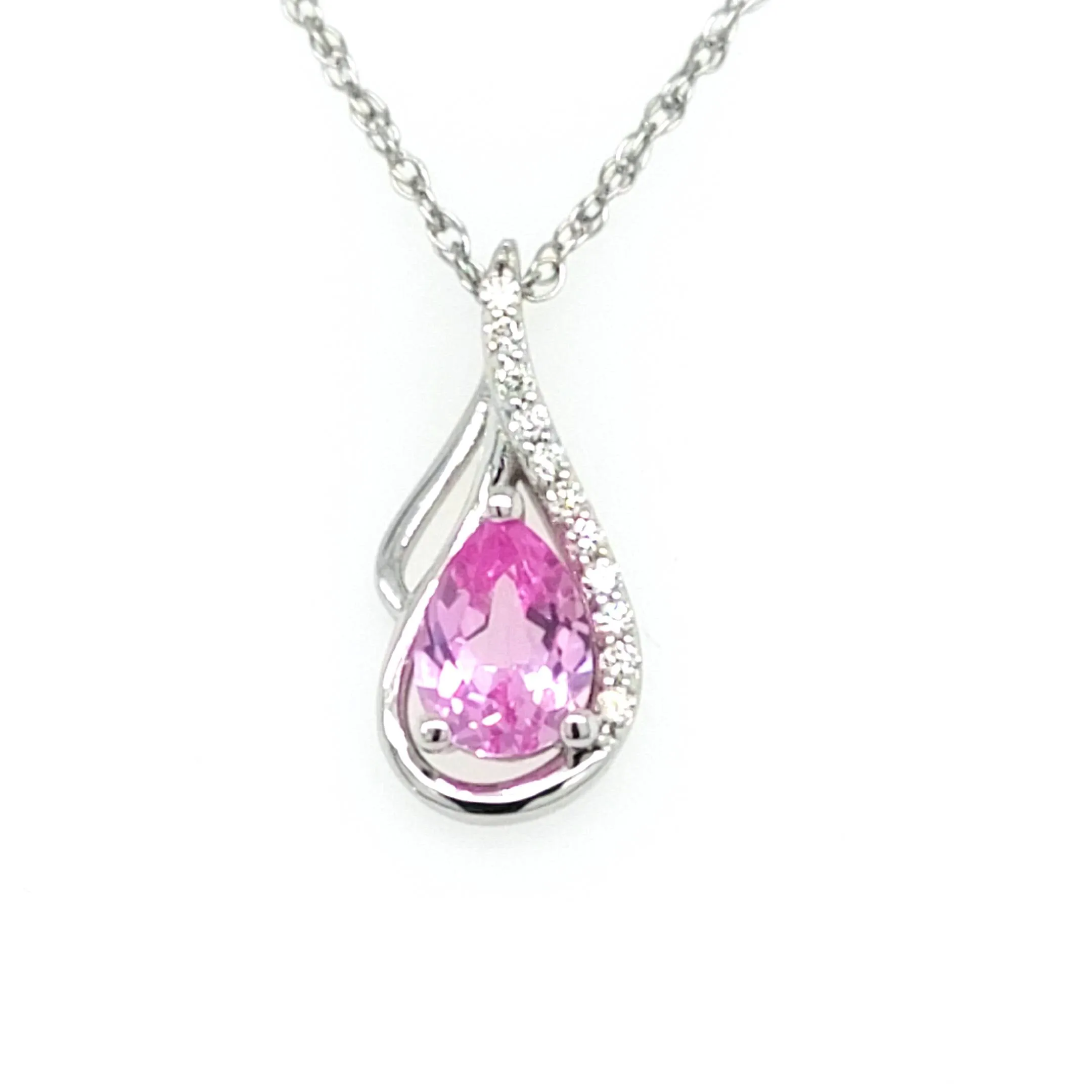 Pear Shaped Pink Sapphire and Diamond Pendant