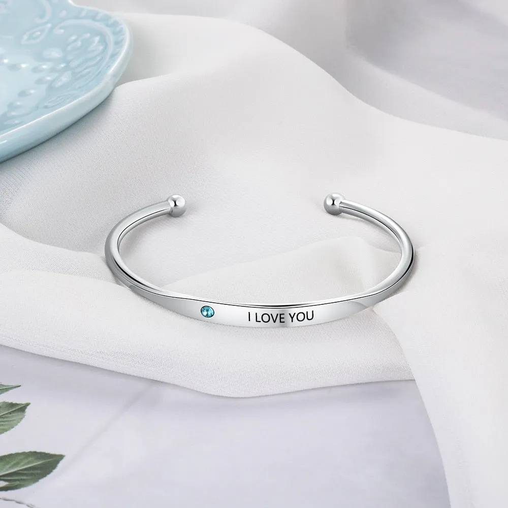 Personalized Engraved Name Bracelets for Women Custom Birthstone ID Bracelets Bangles Stainless Steel Jewelry