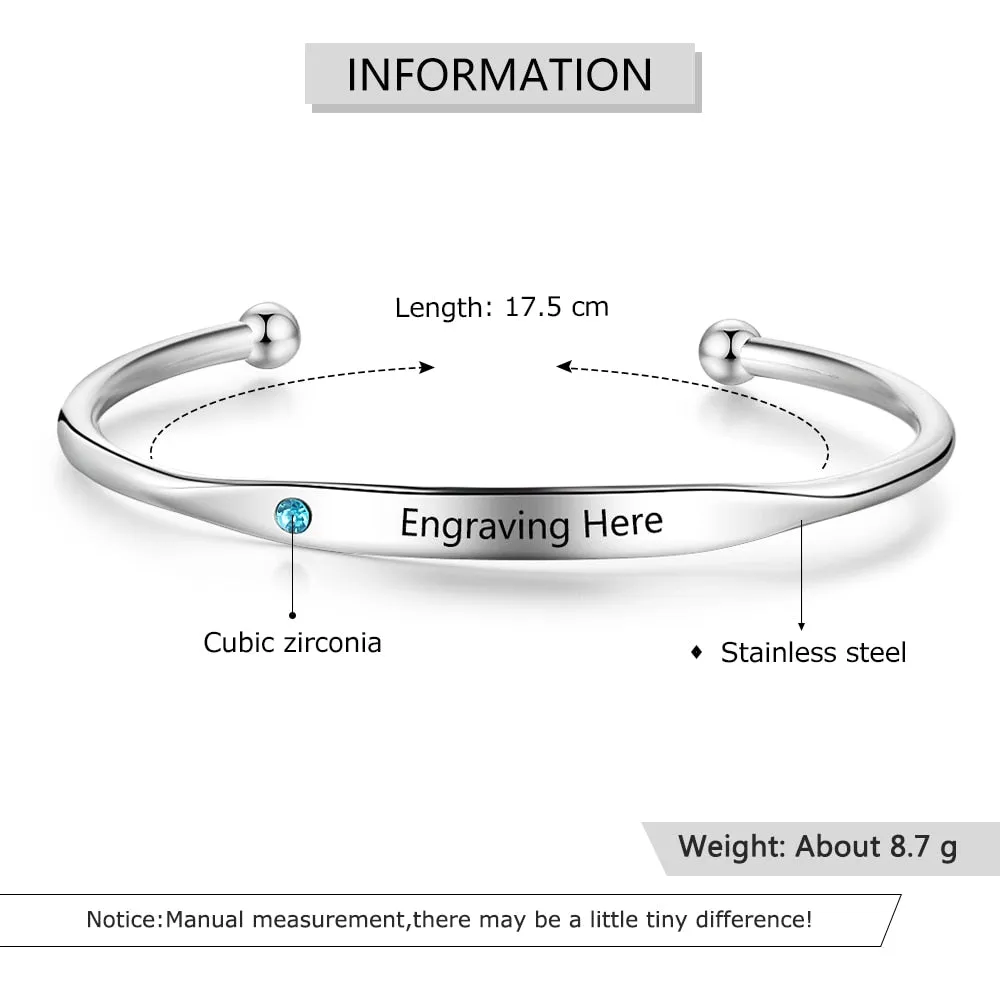 Personalized Engraved Name Bracelets for Women Custom Birthstone ID Bracelets Bangles Stainless Steel Jewelry