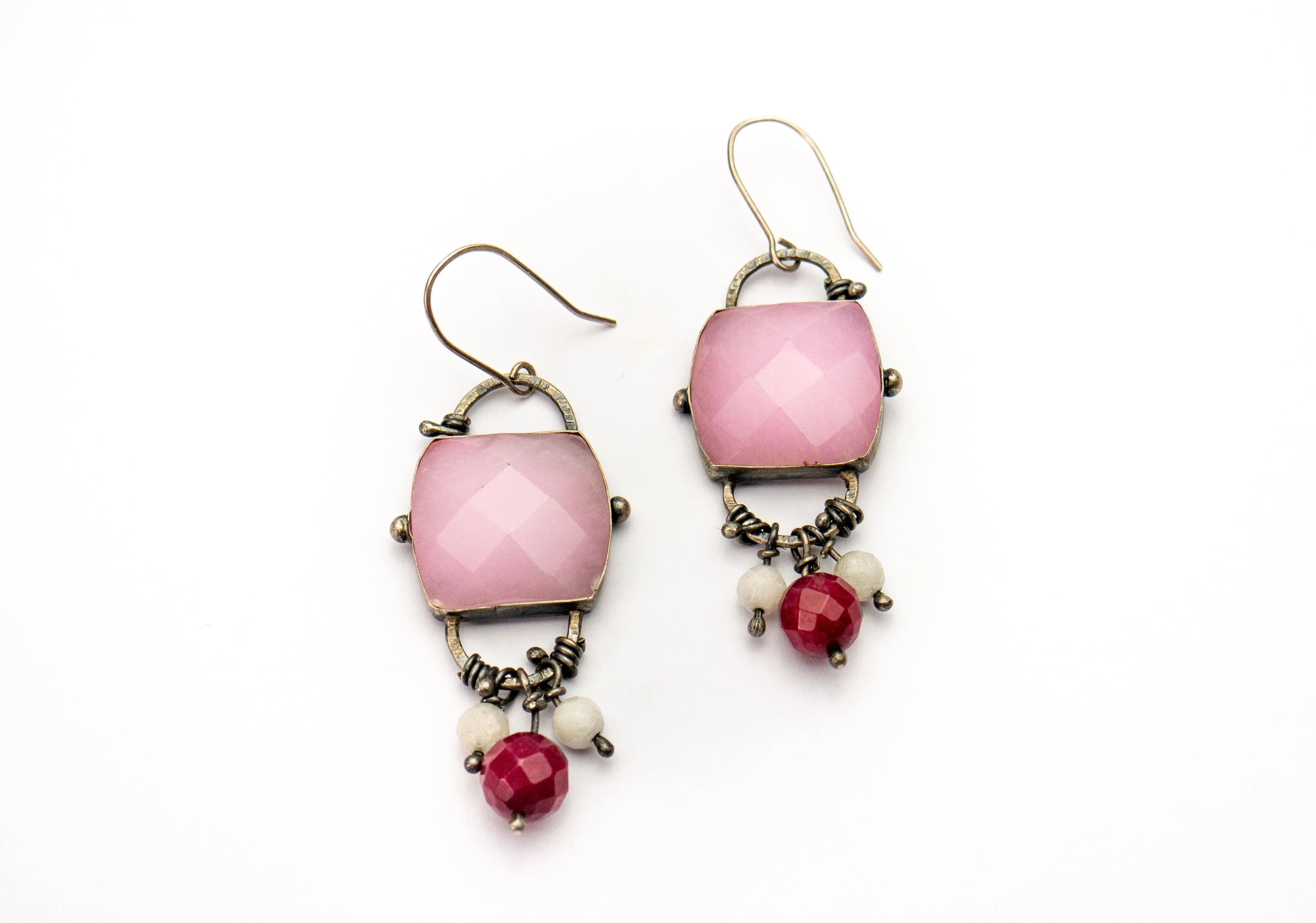 Pink Jade sterling silver - Dangle Earrings