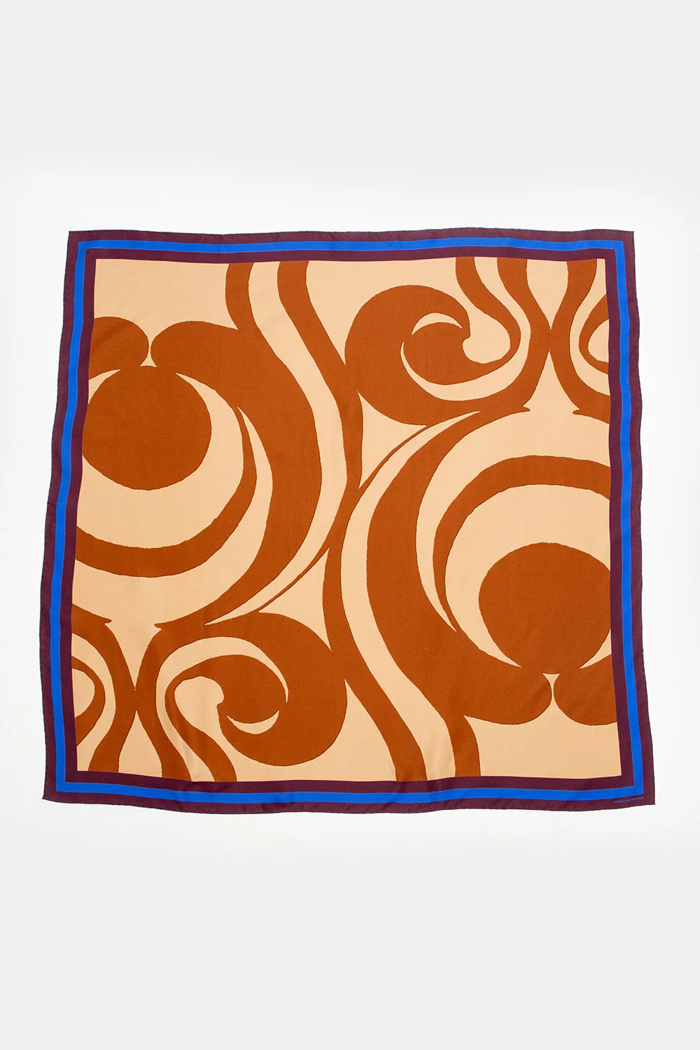 Printed Silk Scarf Brown/Blue