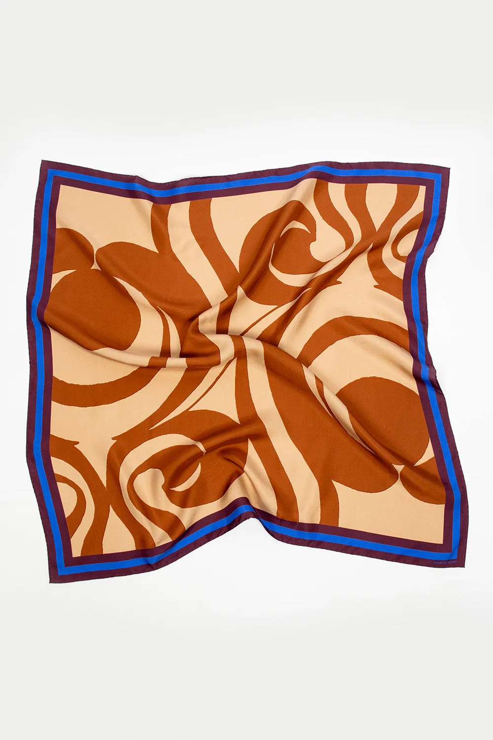 Printed Silk Scarf Brown/Blue