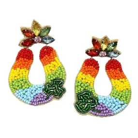 Rainbow With Shamrock Seed Bead Earrings