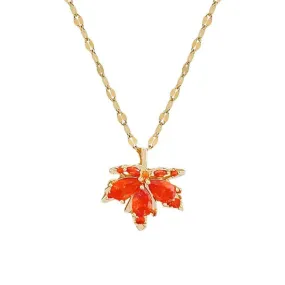 Red Maple Leaf Crystal Pendant Necklace