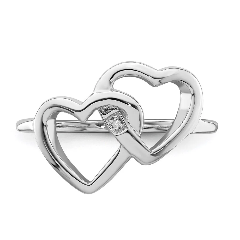 Rhodium-Plated Diamond accent Intertwined Heart Ring in Sterling Silver