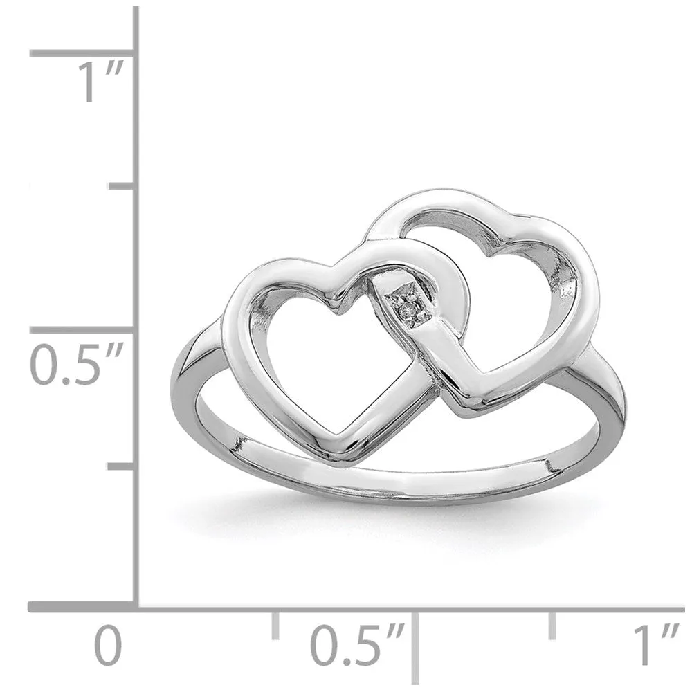 Rhodium-Plated Diamond accent Intertwined Heart Ring in Sterling Silver