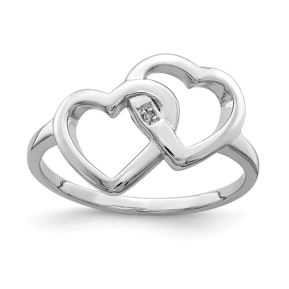 Rhodium-Plated Diamond accent Intertwined Heart Ring in Sterling Silver