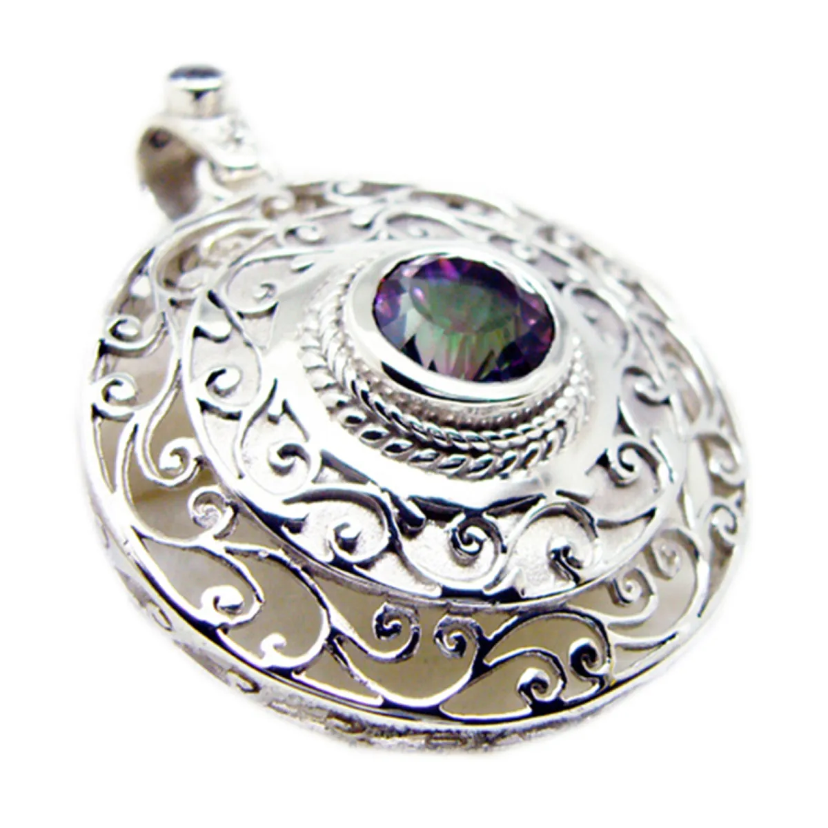 Riyo Bonny Gems Round Faceted Multi Color Mystic Quartz Solid Silver Pendant Gift For Wedding