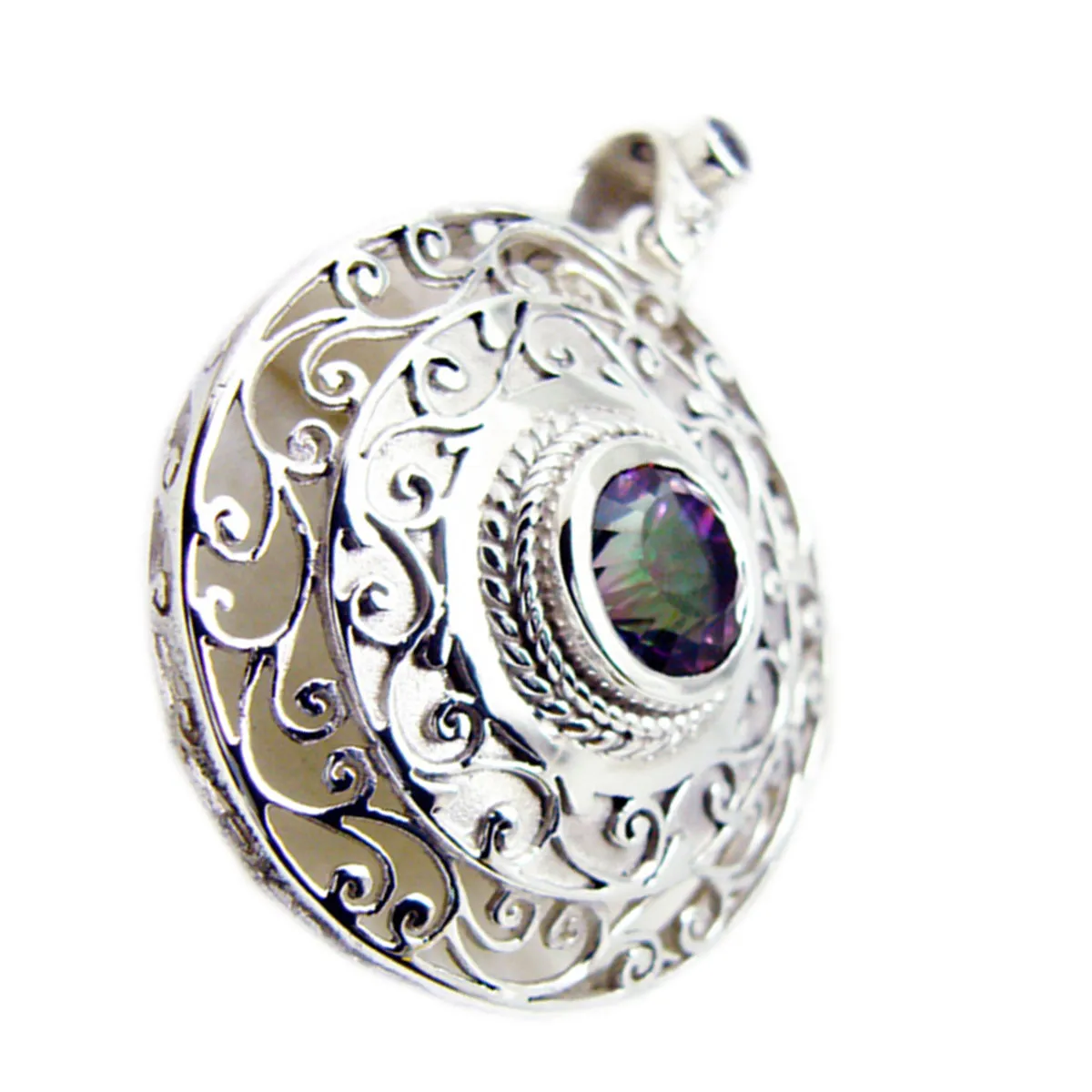 Riyo Bonny Gems Round Faceted Multi Color Mystic Quartz Solid Silver Pendant Gift For Wedding