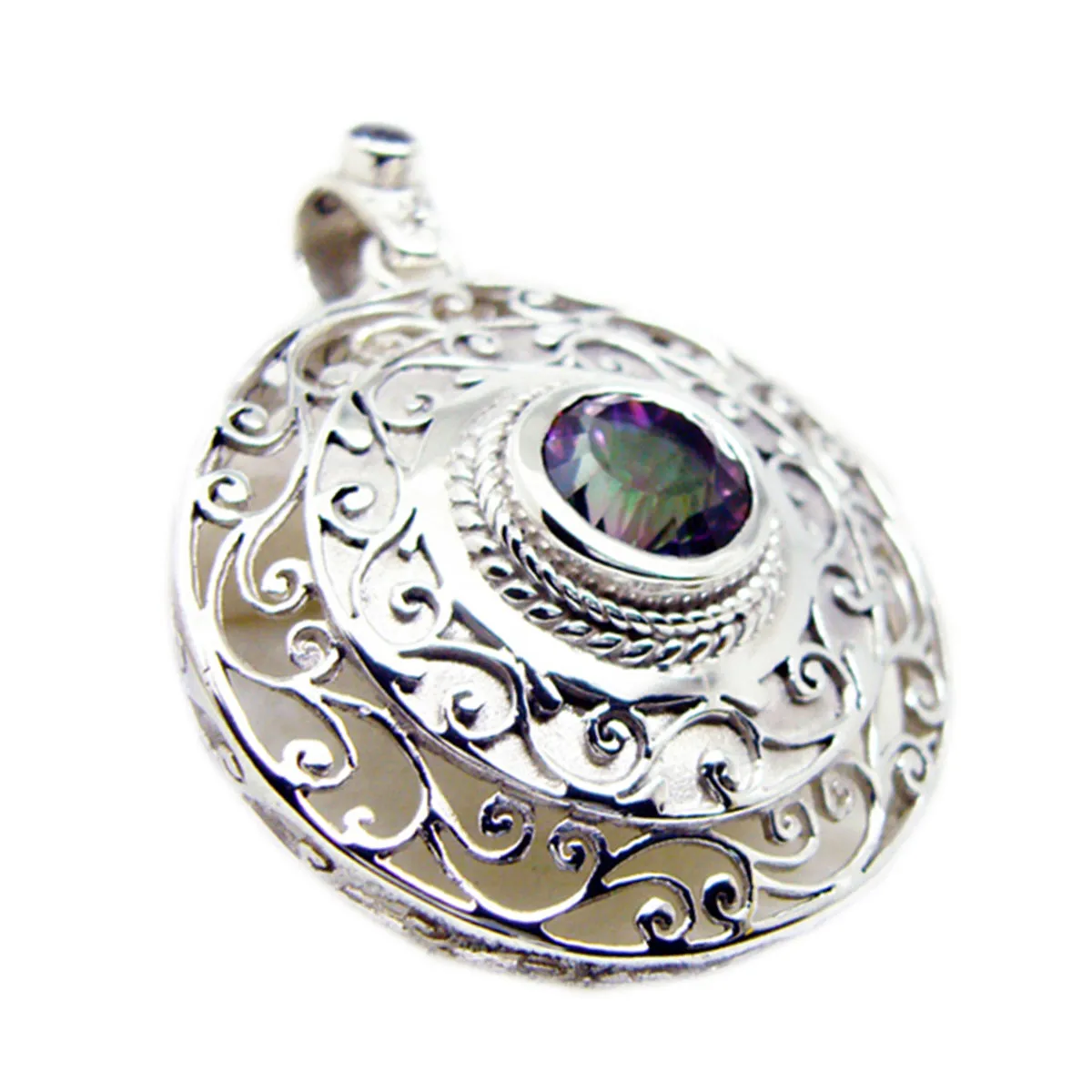 Riyo Bonny Gems Round Faceted Multi Color Mystic Quartz Solid Silver Pendant Gift For Wedding