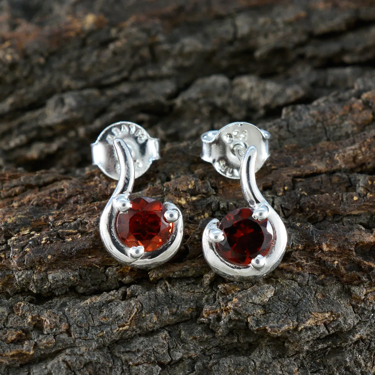 Riyo Delightful Sterling Silver Earring For Demoiselle Garnet Earring Bezel Setting Red Earring Stud Earring