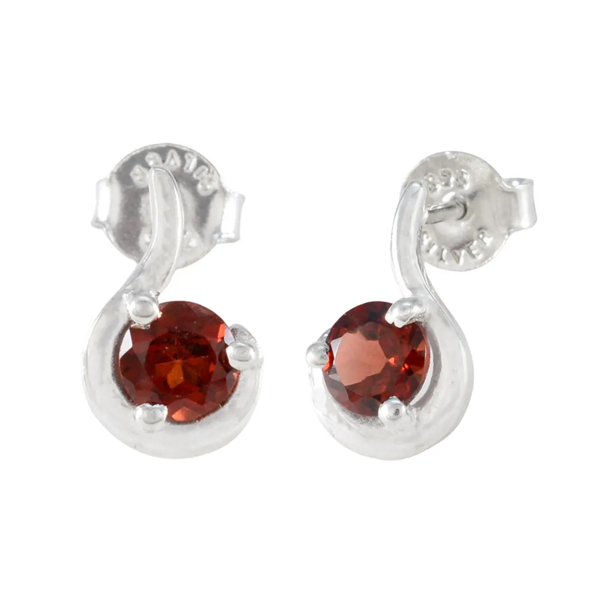 Riyo Delightful Sterling Silver Earring For Demoiselle Garnet Earring Bezel Setting Red Earring Stud Earring