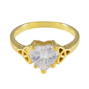 Riyo Excellent Silver Ring With Yellow Gold Plating White CZ Stone Heart Shape Anniversary Ring