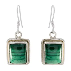 Riyo Genuine Gems Octogon Cabochon Green Malachatie Silver Earrings gift for mothers day