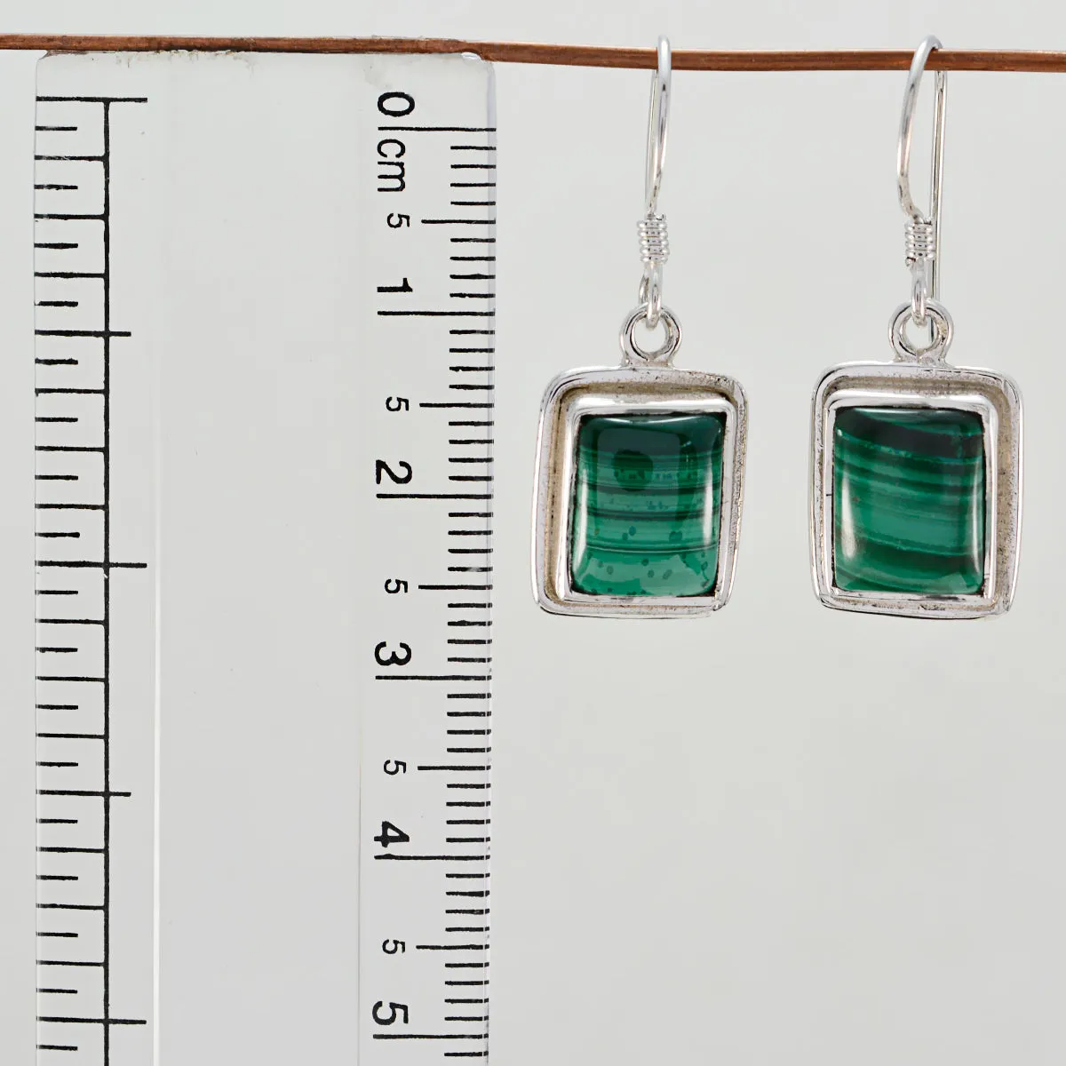 Riyo Genuine Gems Octogon Cabochon Green Malachatie Silver Earrings gift for mothers day