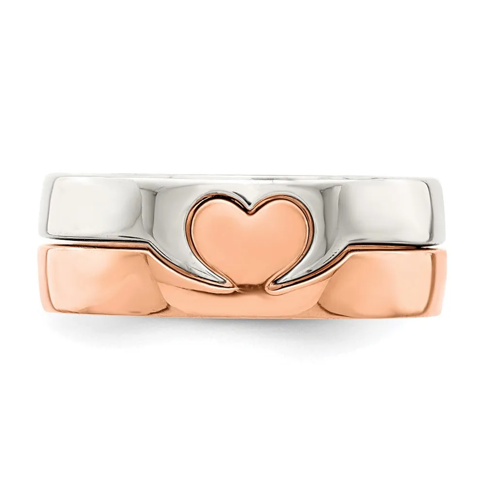 Rose-tone Double Heart Ring in Sterling Silver