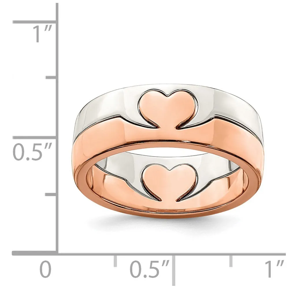 Rose-tone Double Heart Ring in Sterling Silver