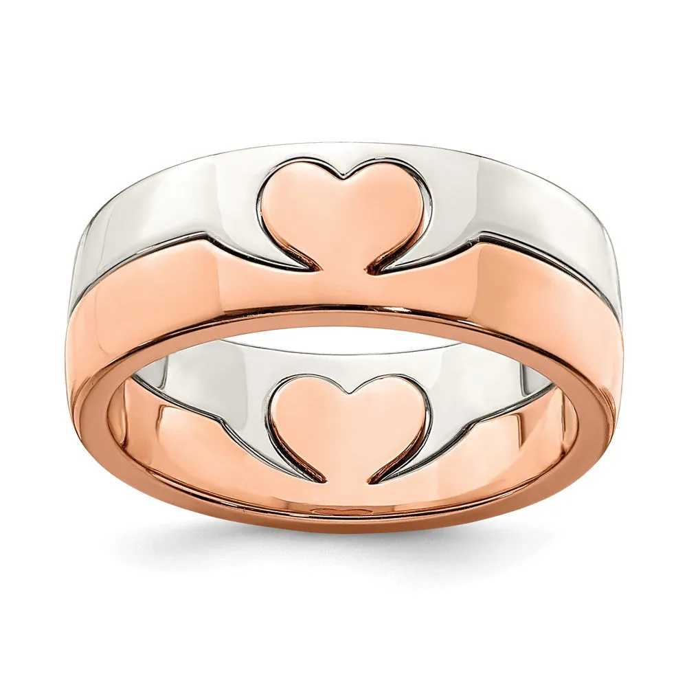 Rose-tone Double Heart Ring in Sterling Silver