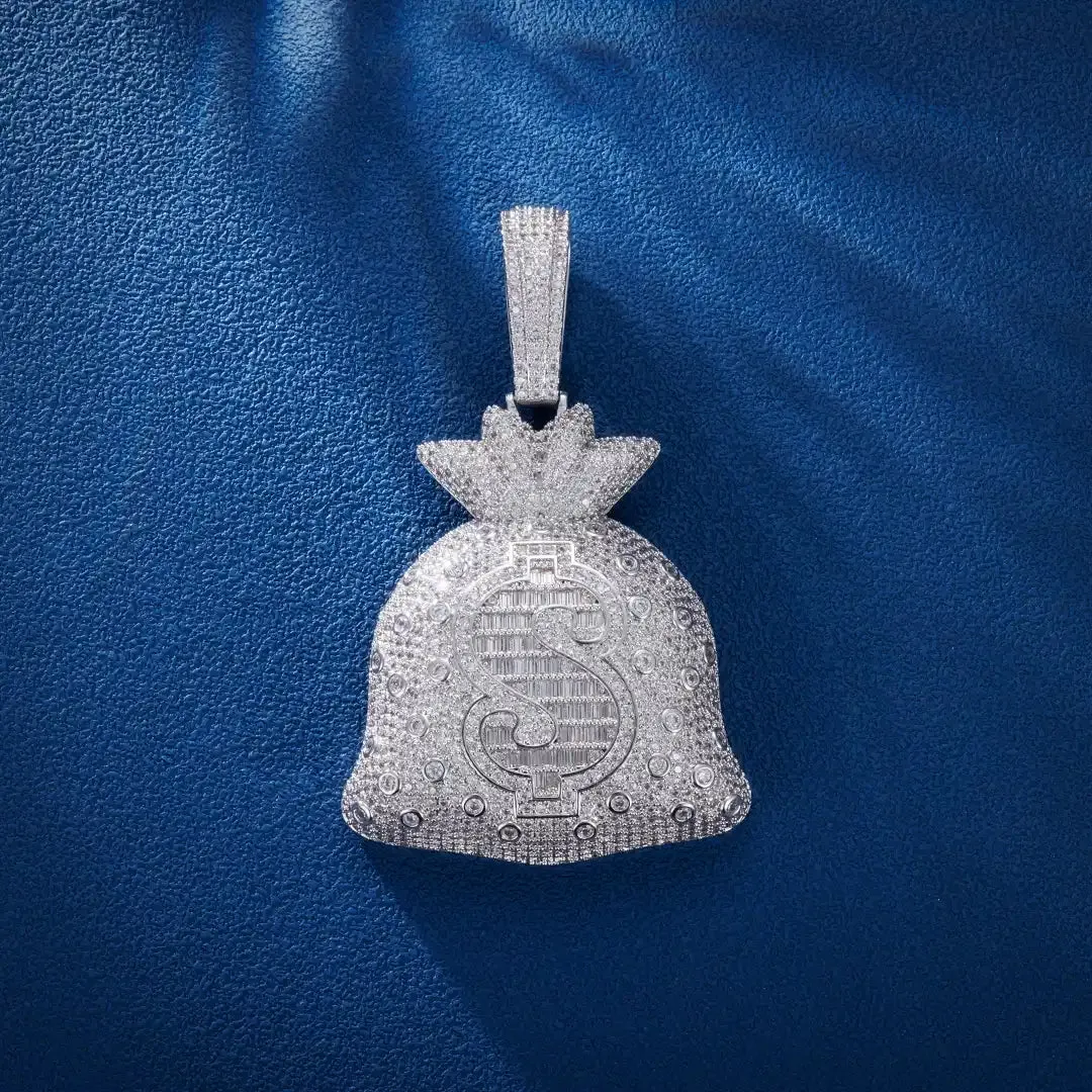 S925 Moissanite Dollar Money Bag Pendant