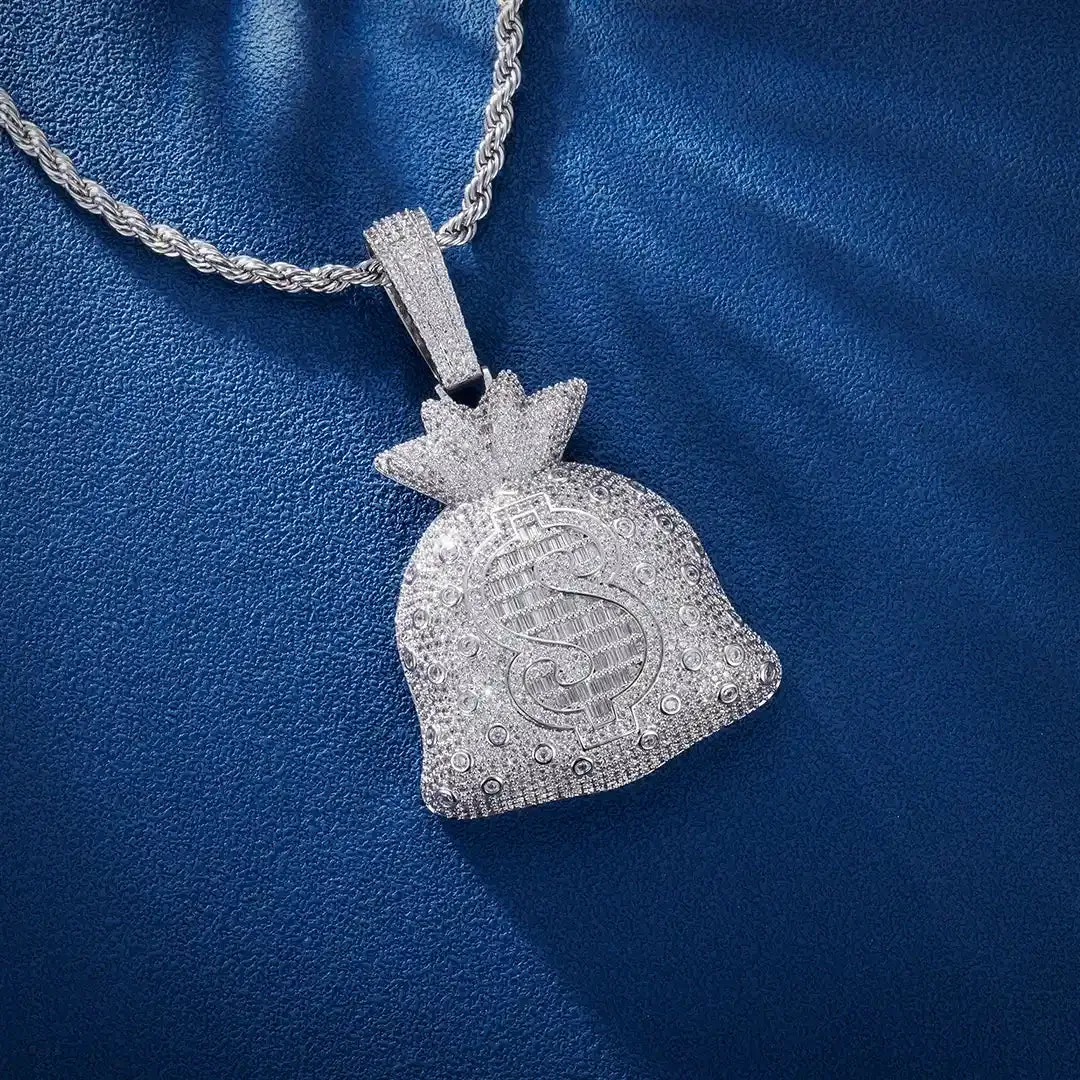 S925 Moissanite Dollar Money Bag Pendant