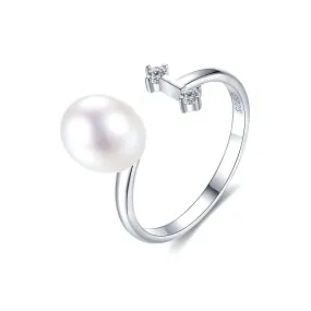 S925 Sterling Silver Pearl Open Plain Ring