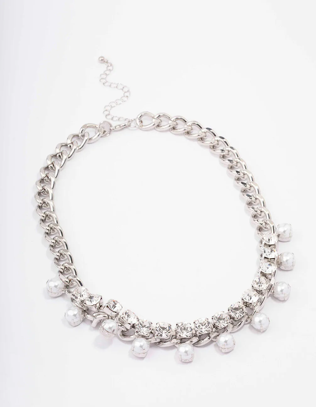 Silver Chunky Diamante & Pearl Choker