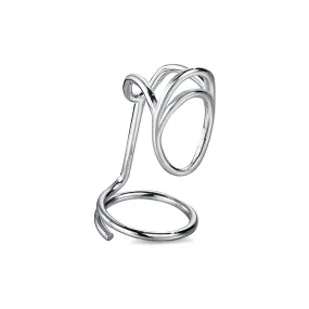 Silver Geometric Adjustable Line Finger Tip Band Ring