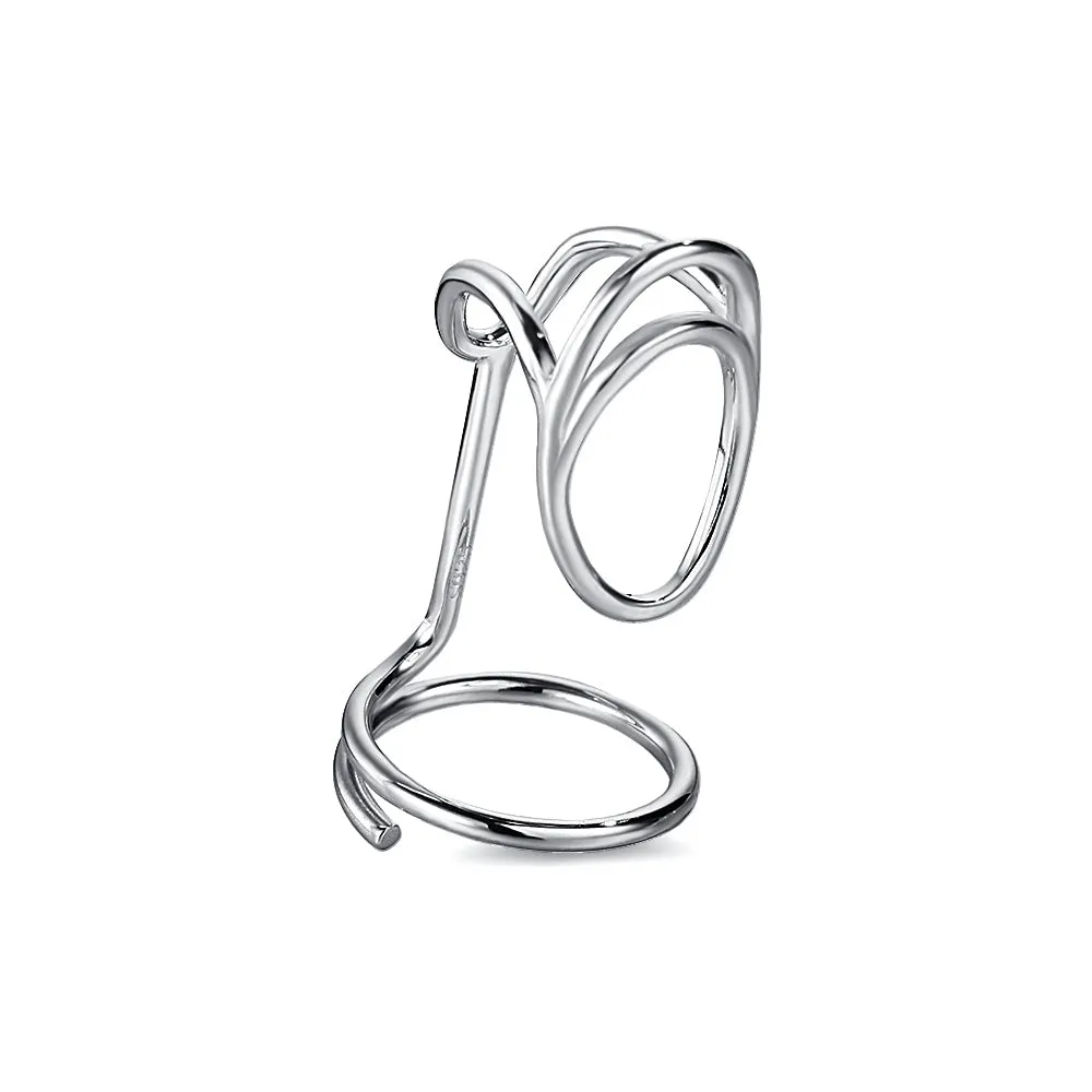 Silver Geometric Adjustable Line Finger Tip Band Ring