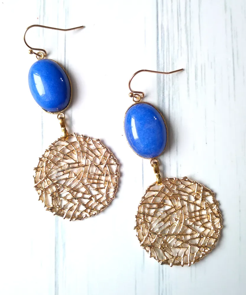 Sinamay with Blue Jade Drop Earrings