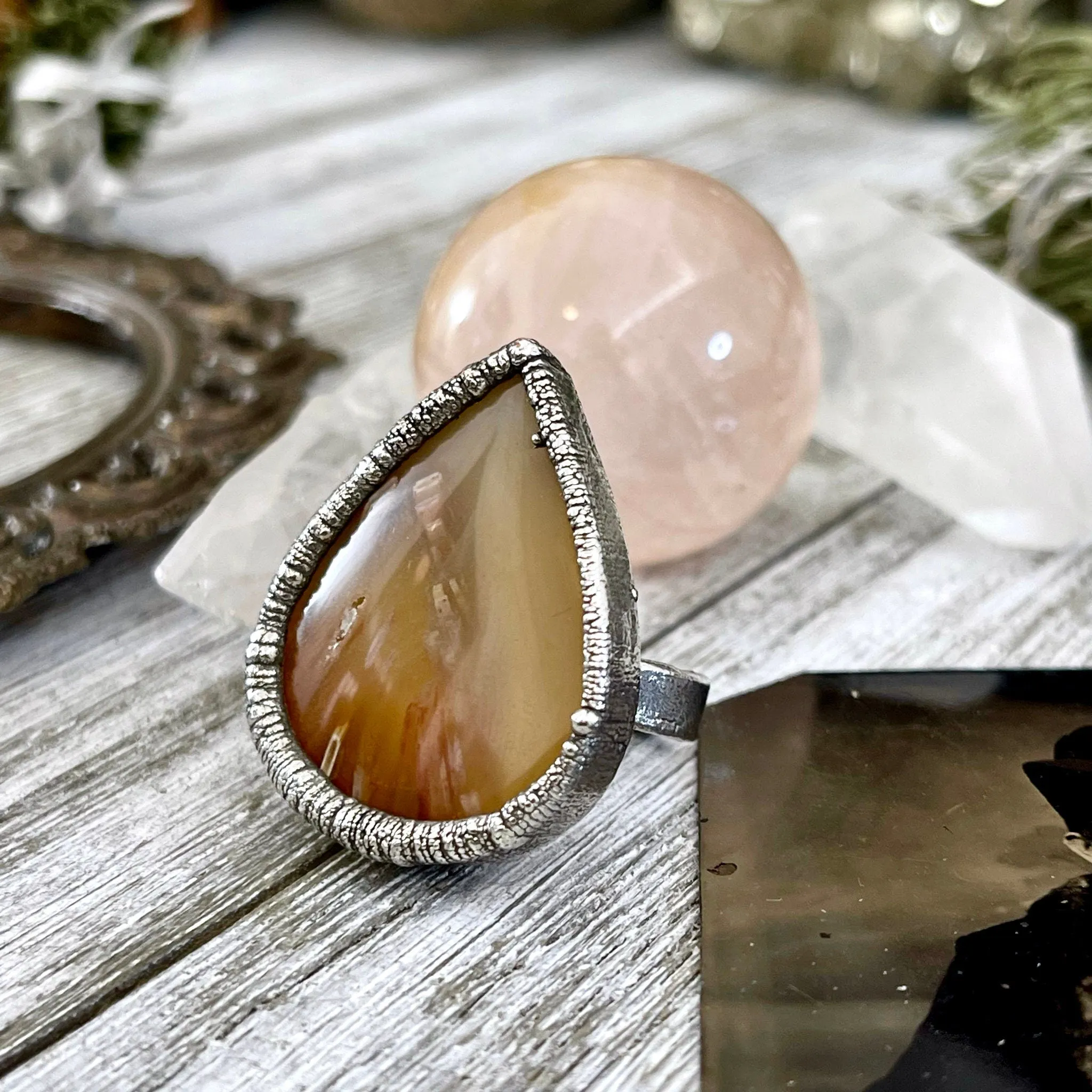 Size 6 Tube Agate Statement Ring Set in Fine Silver / Foxlark Collection - One of a Kind