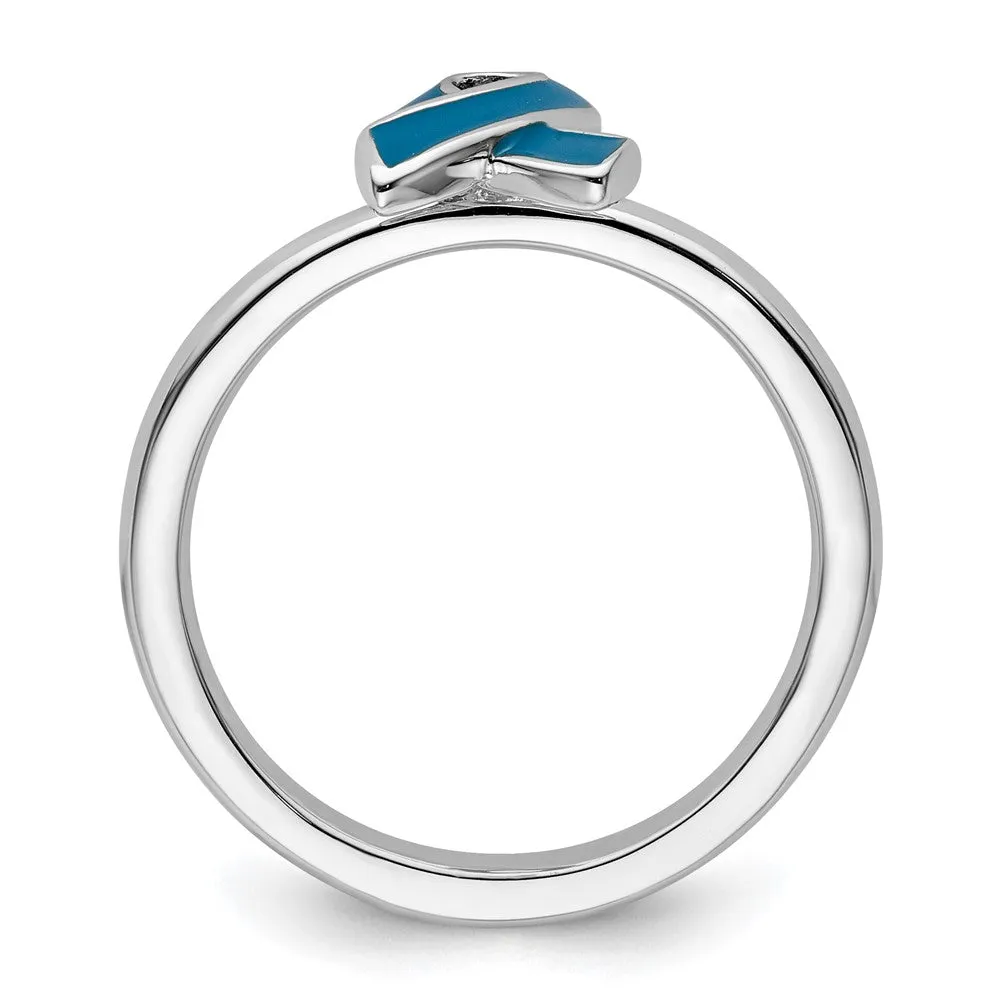 Stackable Expressions Blue Enameled Awareness Ribbon Ring in Sterling Silver