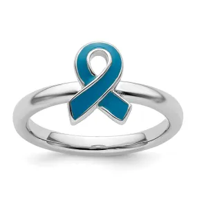 Stackable Expressions Blue Enameled Awareness Ribbon Ring in Sterling Silver