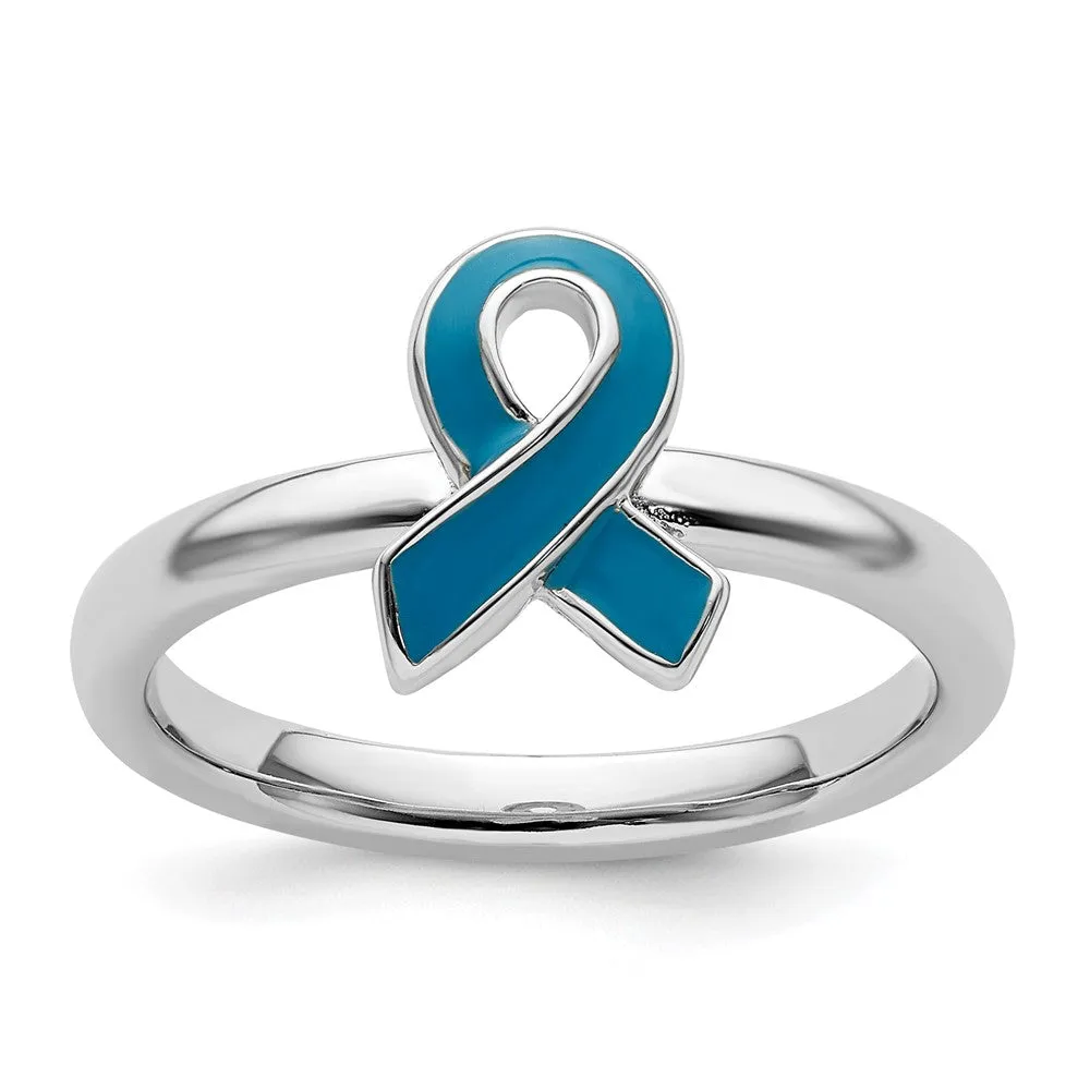 Stackable Expressions Blue Enameled Awareness Ribbon Ring in Sterling Silver