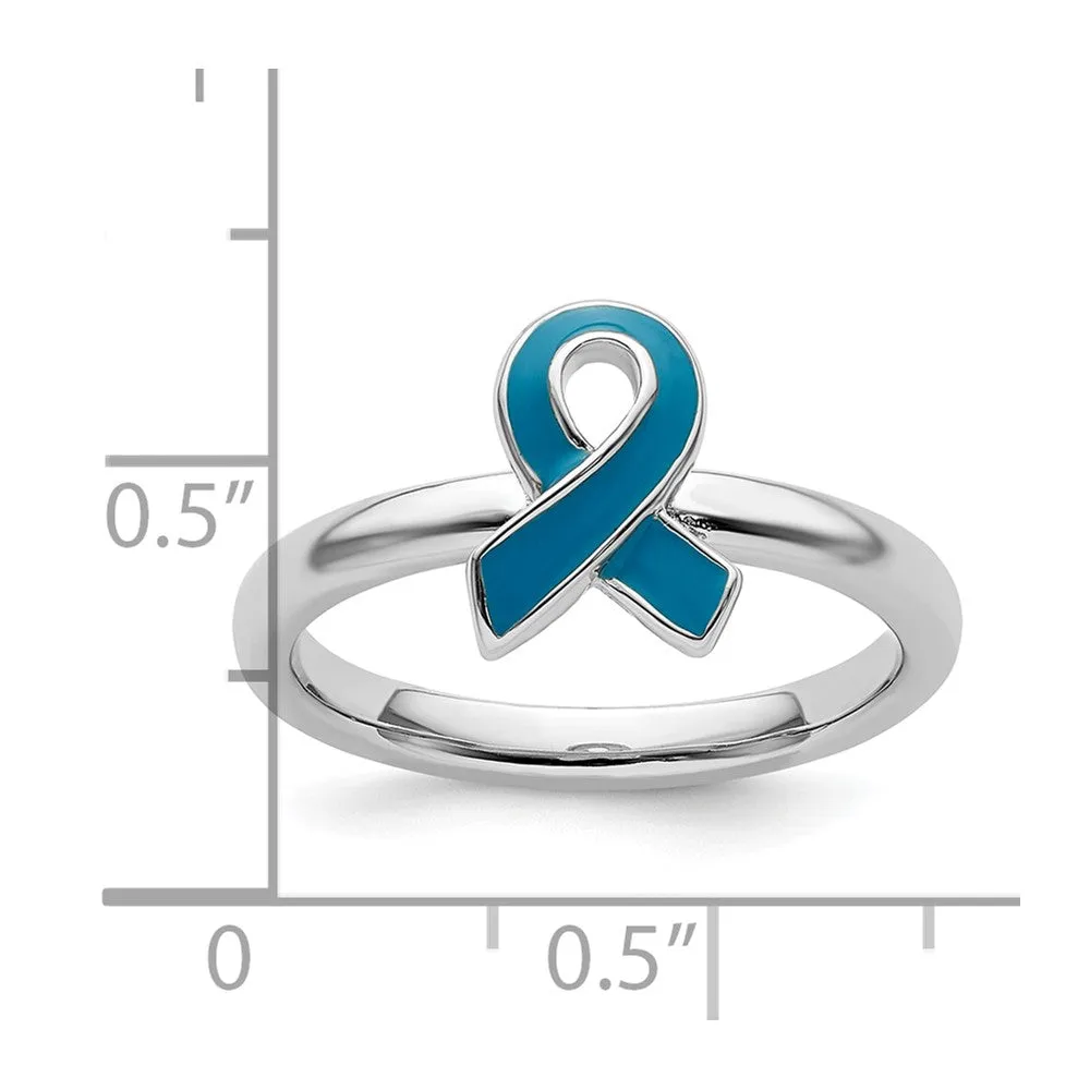 Stackable Expressions Blue Enameled Awareness Ribbon Ring in Sterling Silver