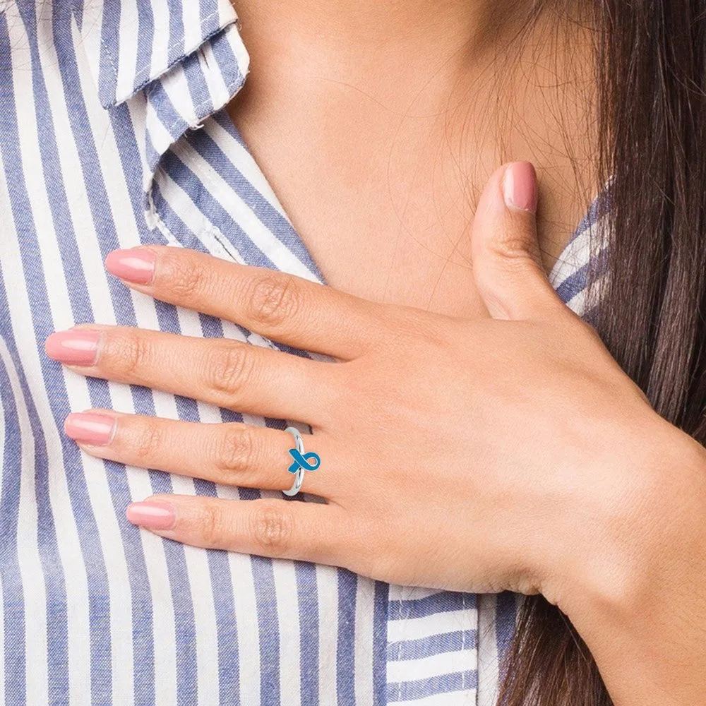 Stackable Expressions Blue Enameled Awareness Ribbon Ring in Sterling Silver