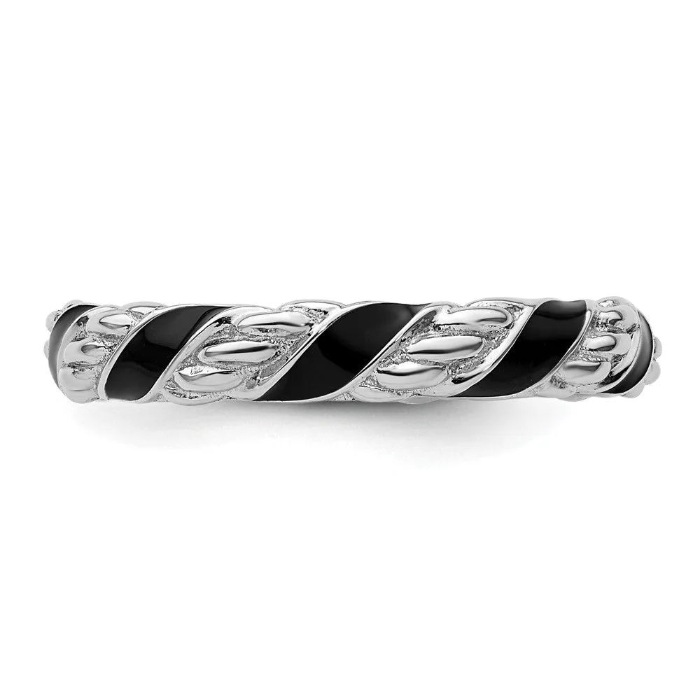 Stackable Expressions Polished Black Enameled Ring in Sterling Silver