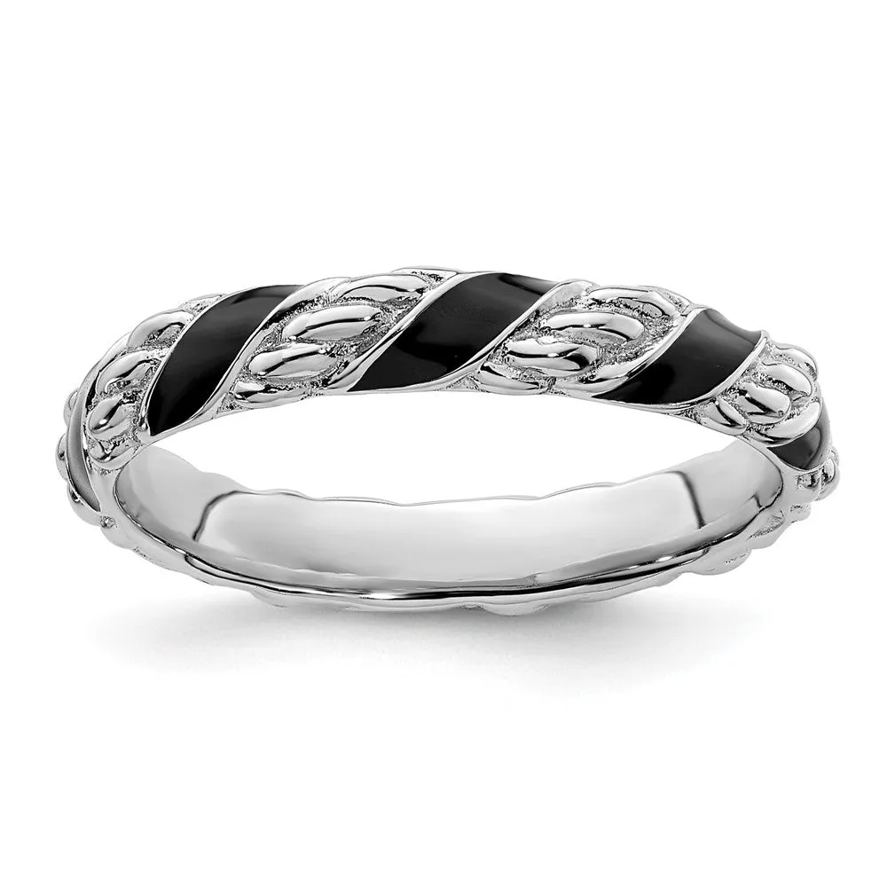 Stackable Expressions Polished Black Enameled Ring in Sterling Silver