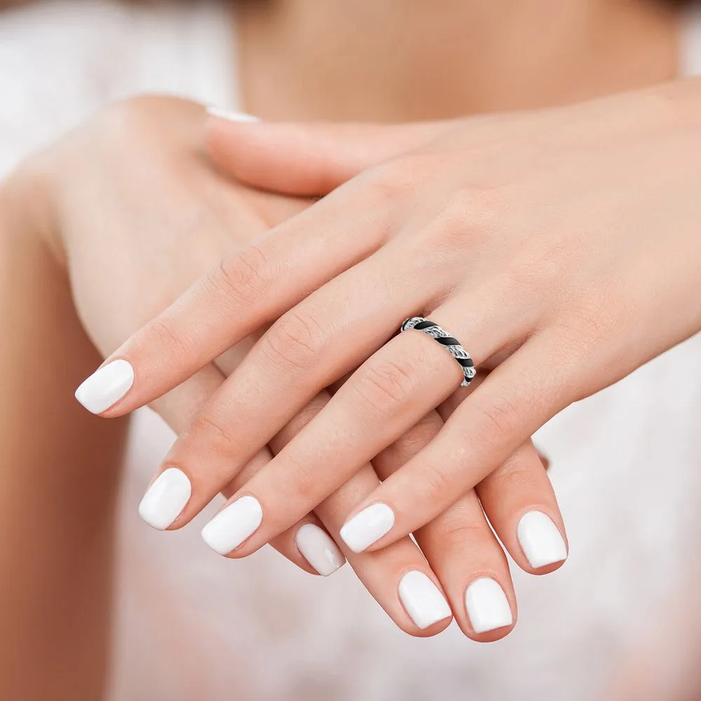 Stackable Expressions Polished Black Enameled Ring in Sterling Silver