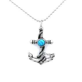 Stainless Steel Anchor and Rope Pendant with Turquoises