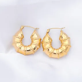 Stainless Steel Bamboo Hoop Earrings - Gold