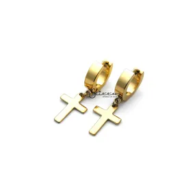 Stainless Steel Cross Dangle Hinged Hoop Earrings - Gold