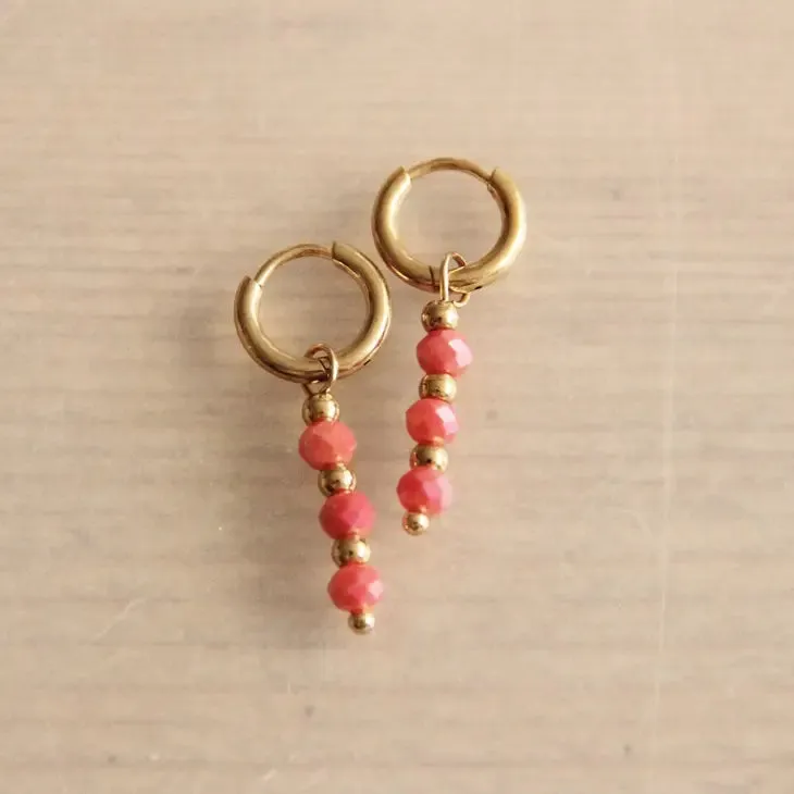 Stainless steel earrings with facets - coral