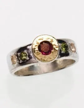 Sterling silver and gold 9 carats Ring set with a tourmaline ring for woman