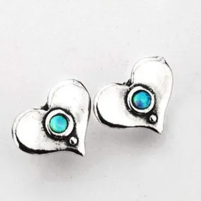 Sterling Silver Earrings, opal silver earrings,  Heart earrings, October Birthstone