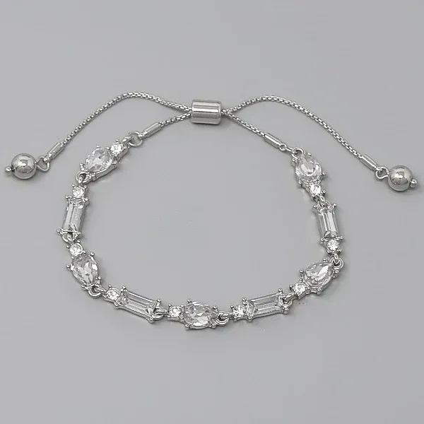 Stone Sliding Lariat Silver Bracelet