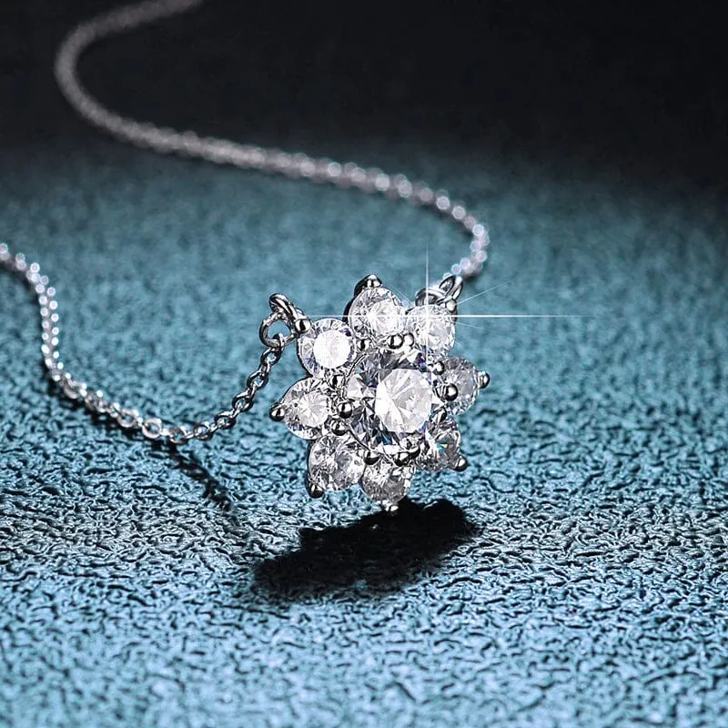 Sunflower Diamond Pendant Necklace - 925 Sterling Silver