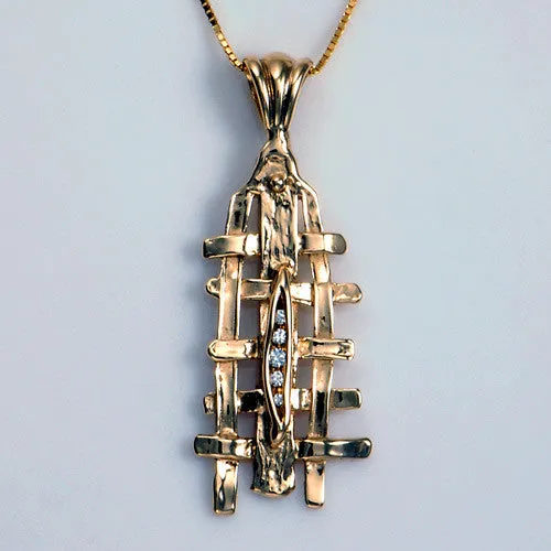 Unique 14kt Gold Diamond Weave Pendant